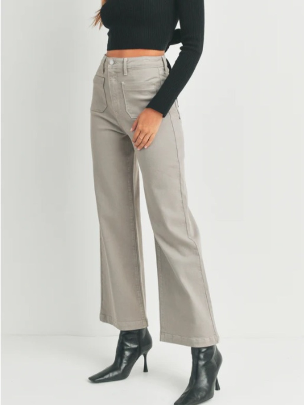 Just Black Denim High-Rise Wide Leg Sailor Jeans in Moonstone Light Tan 24 - Picture 3 of 10